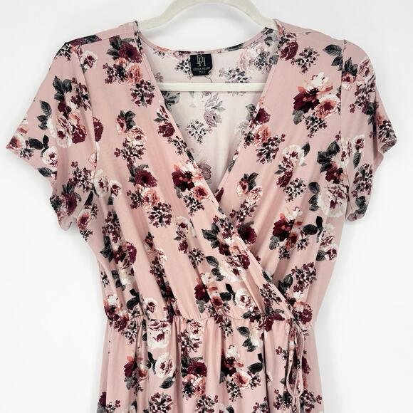 Derek Heart Plus Pink Floral Tie Waist Wrap Dress - Picture 1 of 6
